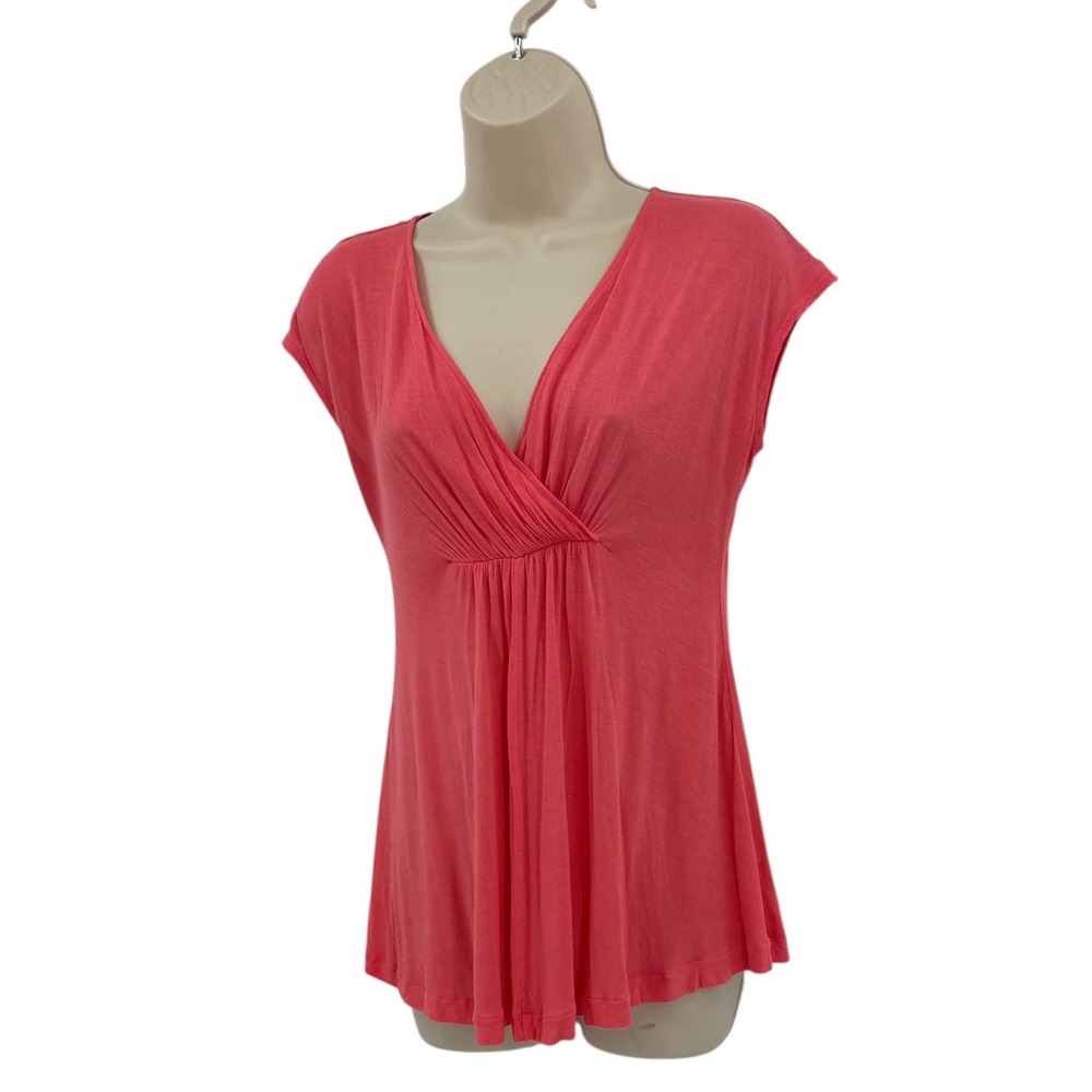 Boston Proper Babydoll Top Womens XS Coral Modal Empire Waist Surplice V-Neck - Picture 3 of 9